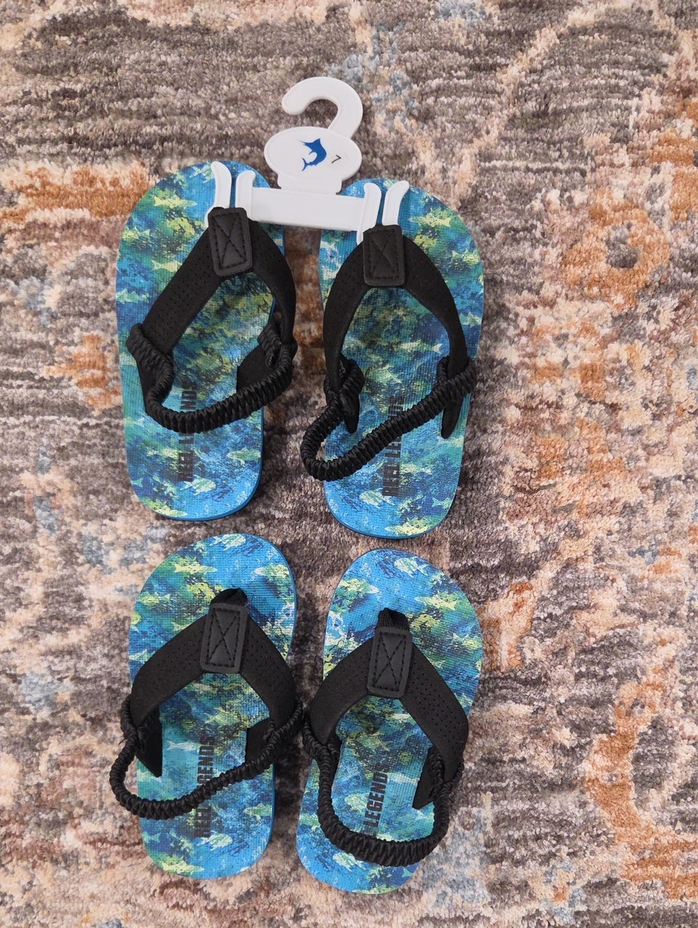 Reel Legends Lot Of 2, Kids Blue & Green Patterned Flip Flop Sandals